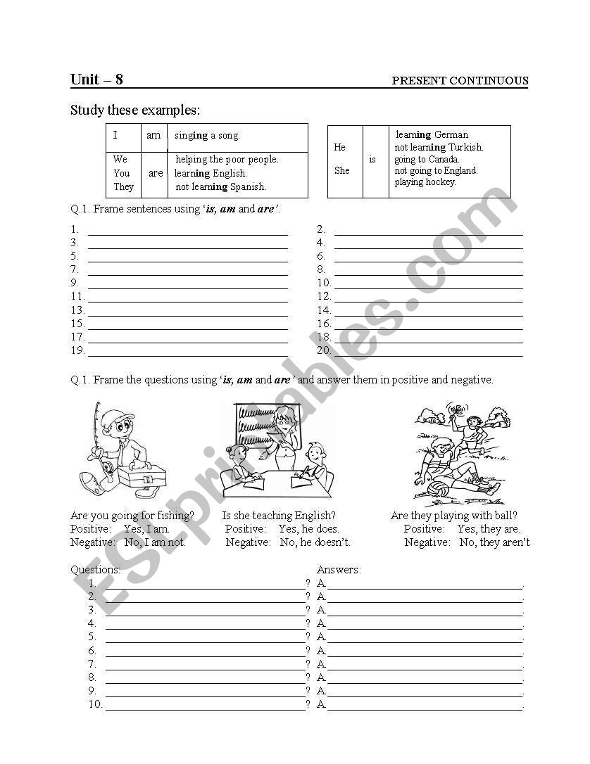 Present Prograssive / Present Continuous [ two pages] with exercises